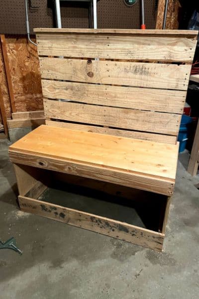 DIY Mud Kitchen - in progress picture putting together the backsplash and countertop