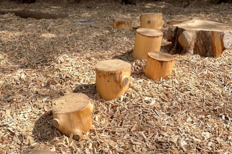 Natural Playground - DIY wooden stepping stones made out of scrap tree stumps