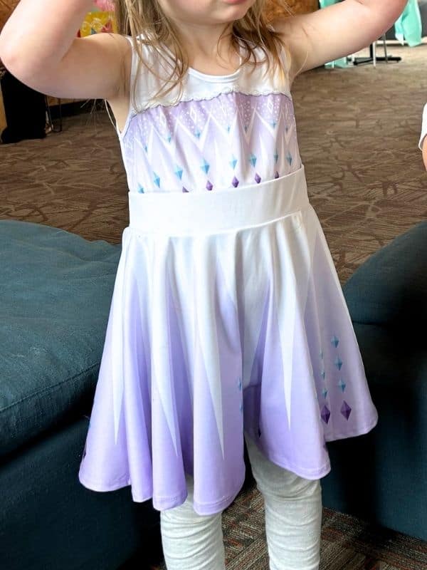 Frozen themed birthday outfit for girls - Elsa's white and purple dress from Frozen two in size 4 from Little Adventures. 