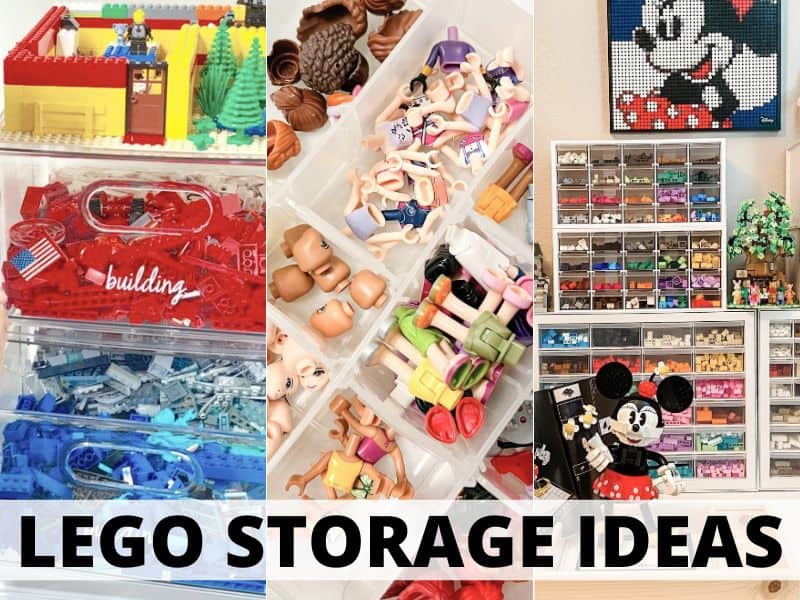 Collage of three different LEGO storage ideas. The text over the image reads, "Lego Storage Ideas".